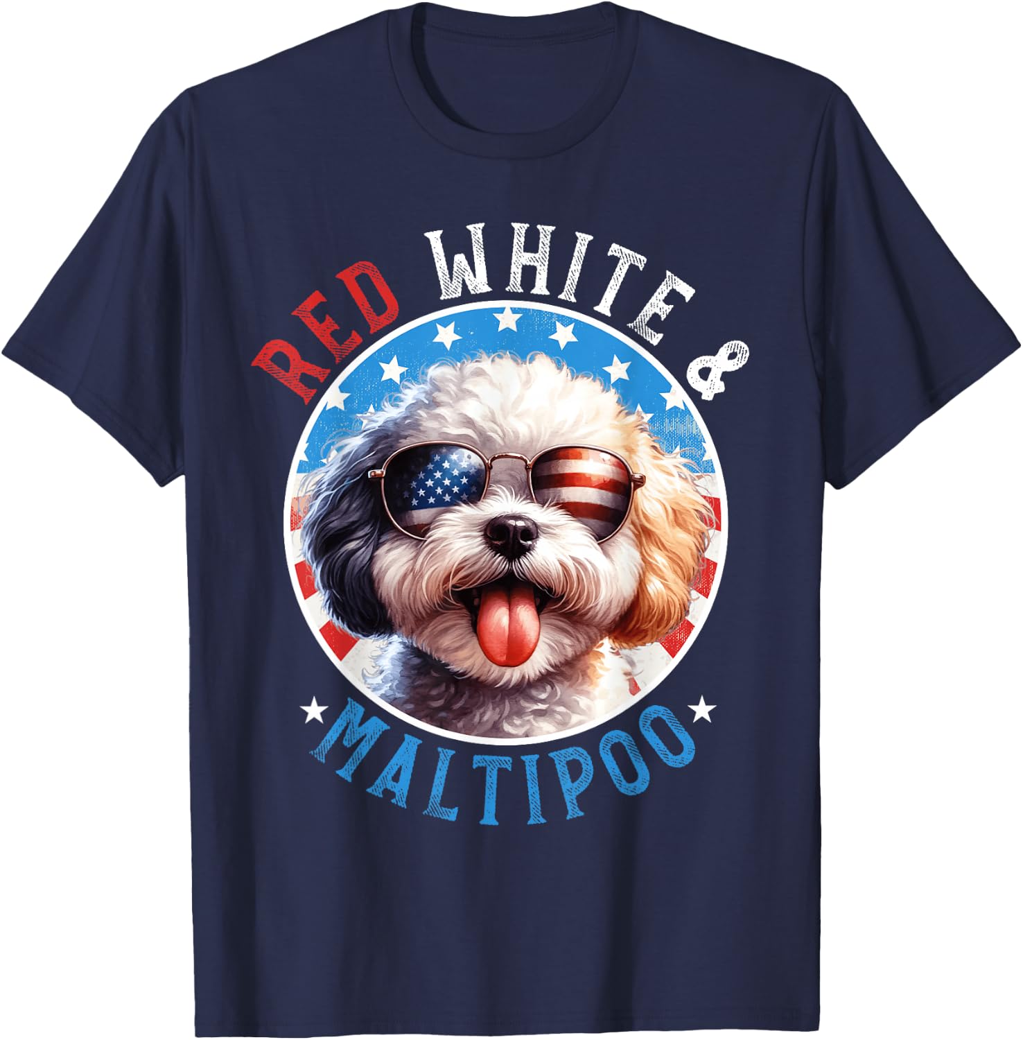 Maltipoo Dog 4th of July Red White and Maltipoo Lovers Men Women Kids T-Shirt - T-Shirt | Navy