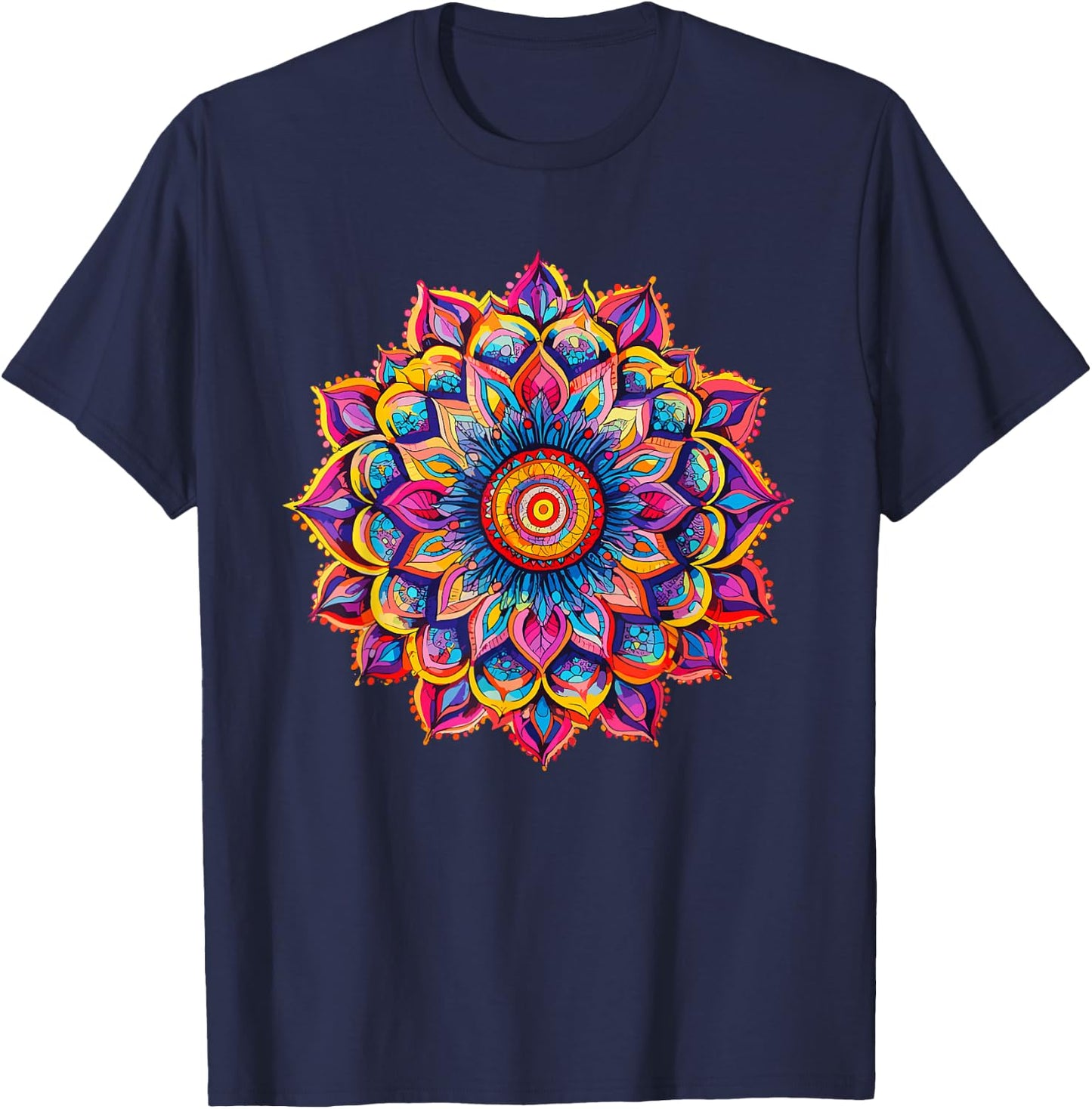 Vibrant Lotus Mandala Bohemian Chakra Symbol for Meditation T-Shirt - T-Shirt | Navy