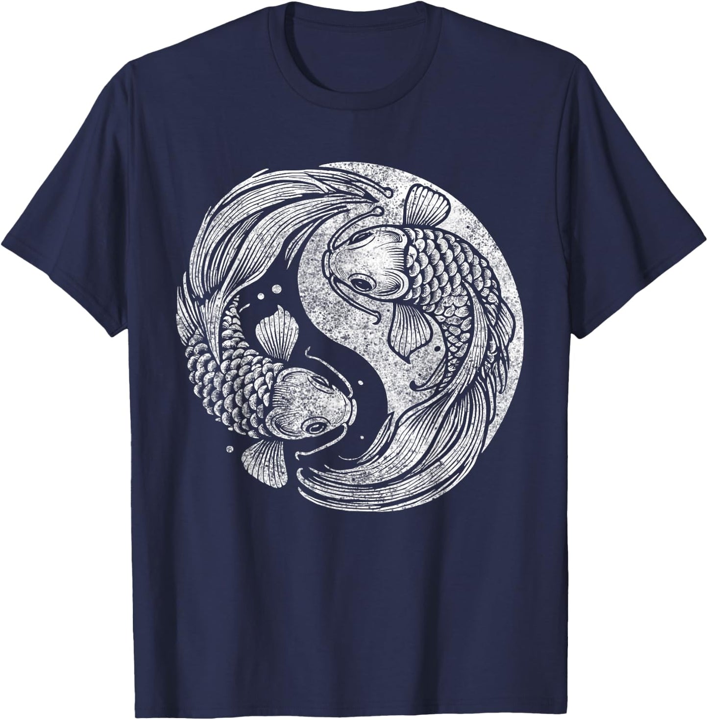 Yin And Yang Retro Japanese Koi Fish T-Shirt - T-Shirt | Navy