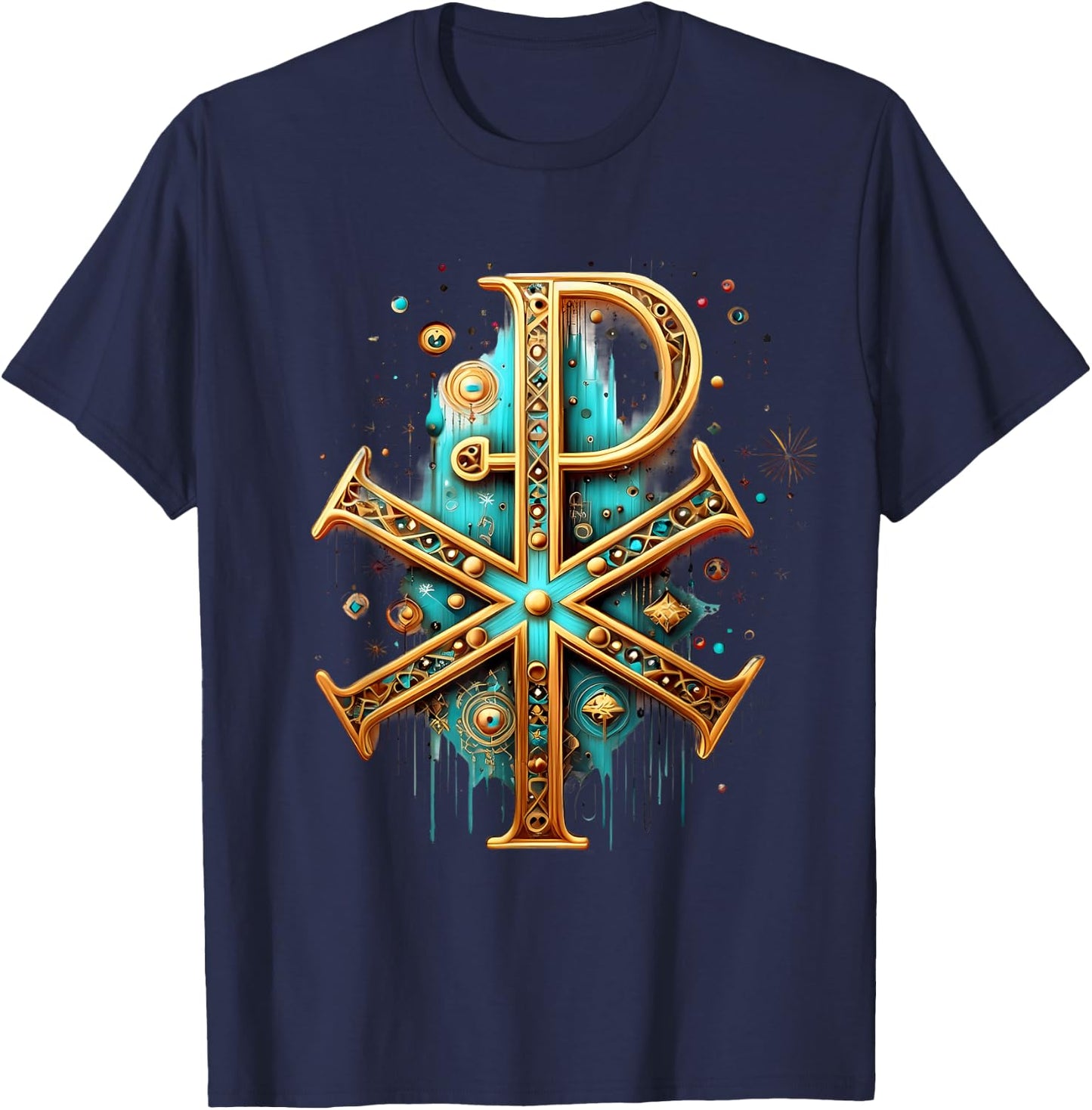 Chi Rho Jesus Christ Christian Catholic Ancient Monogram T-Shirt - T-Shirt | Navy