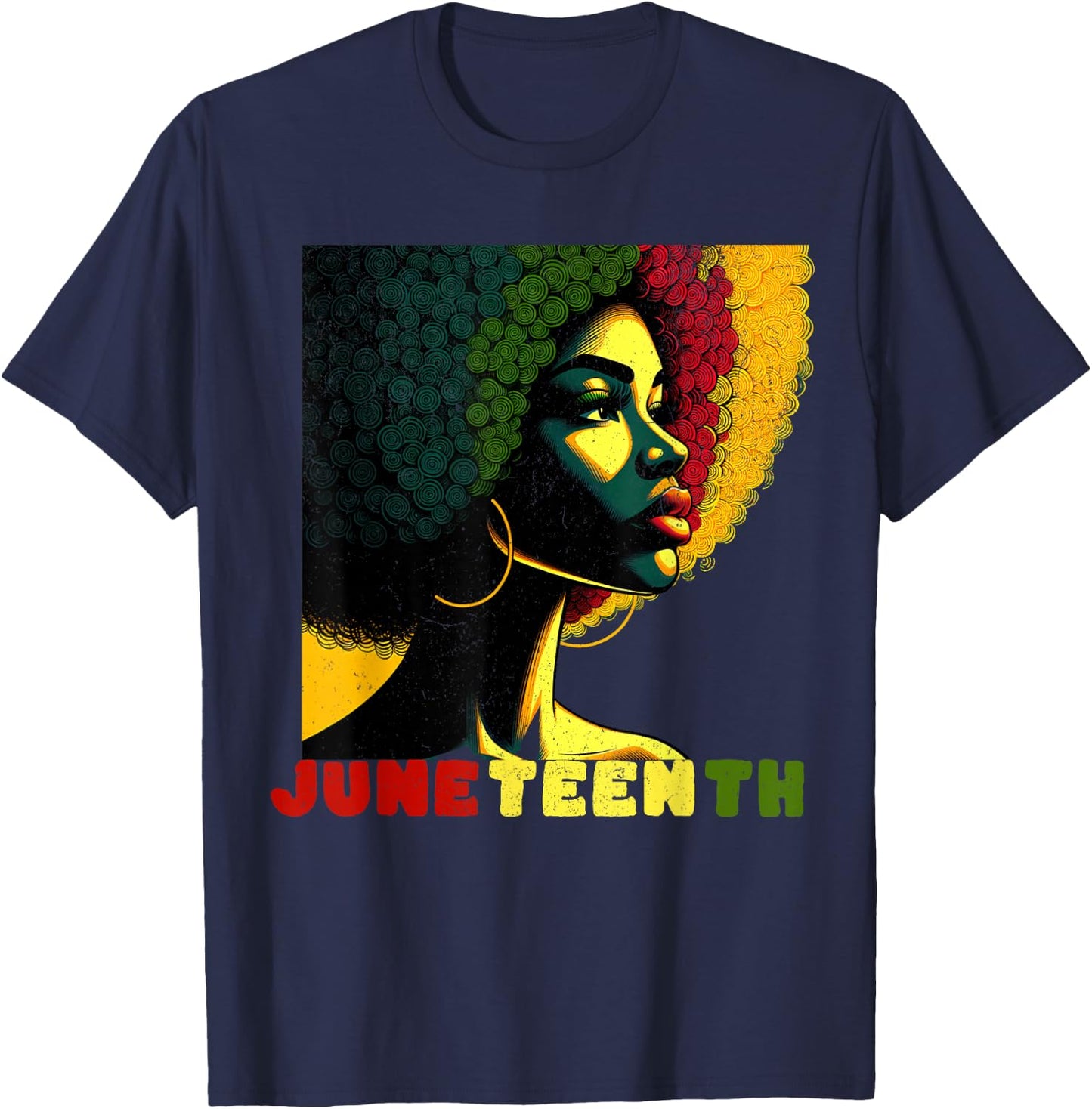 Juneteenth Tribute Vibrant Black Woman Art T-Shirt - T-Shirt | Navy