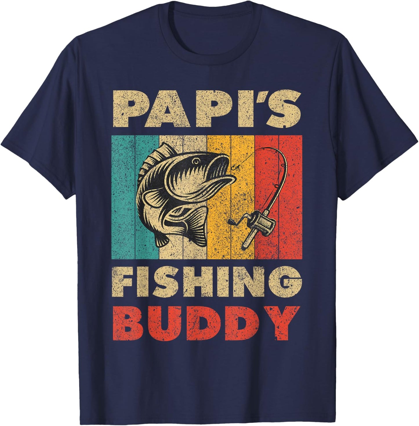 Funny Fishing Papi's Fishing Buddy Vintage Fishing T-Shirt - T-Shirt | Navy