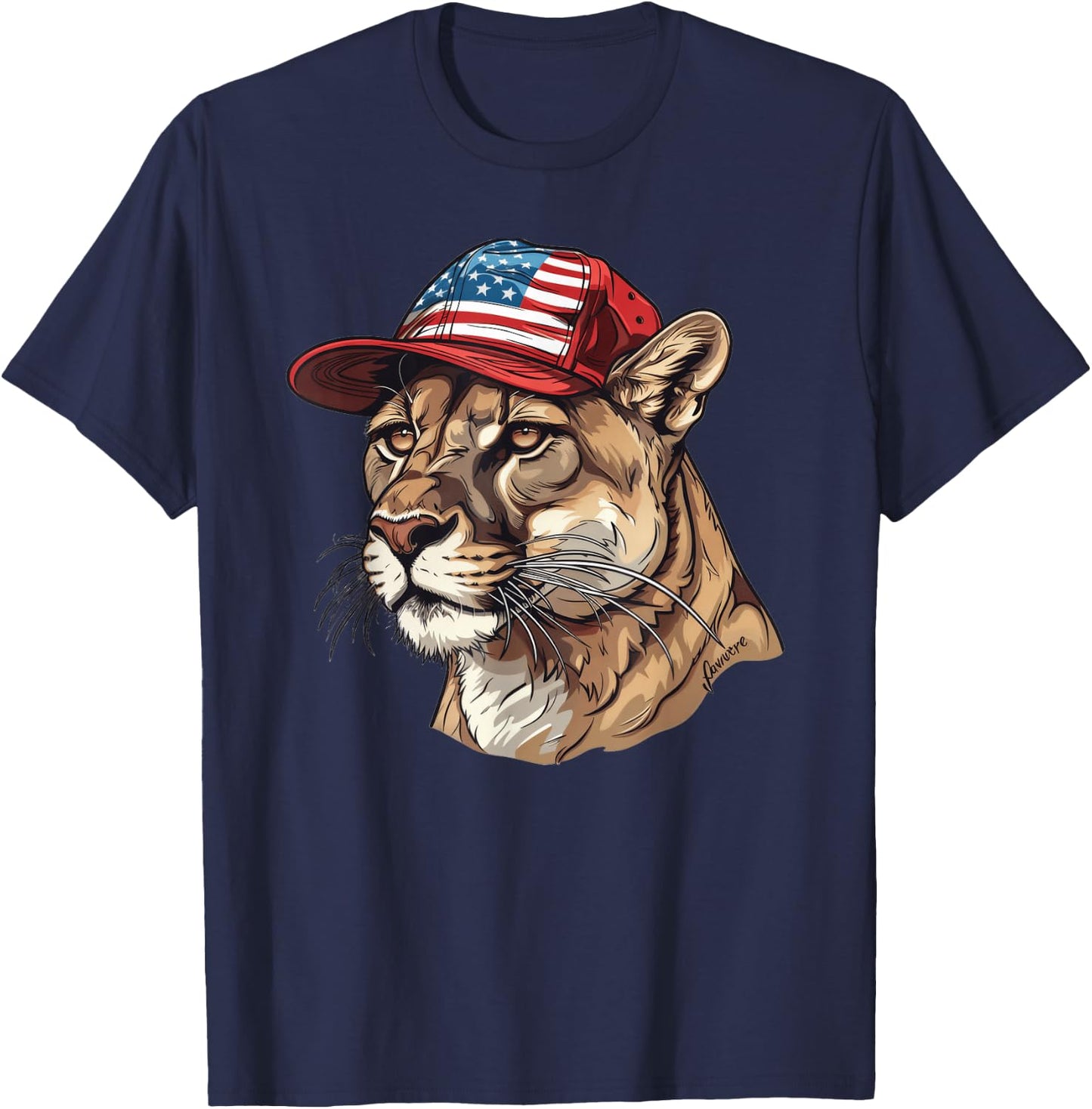 Mountain Lion With USA Hat T-Shirt - T-Shirt | Navy