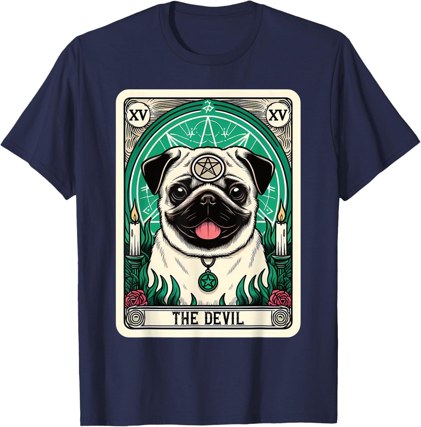 Tarot Card Dog The Devil, Satanic Goth Halloween Pug Women T-Shirt - T-Shirt | Navy