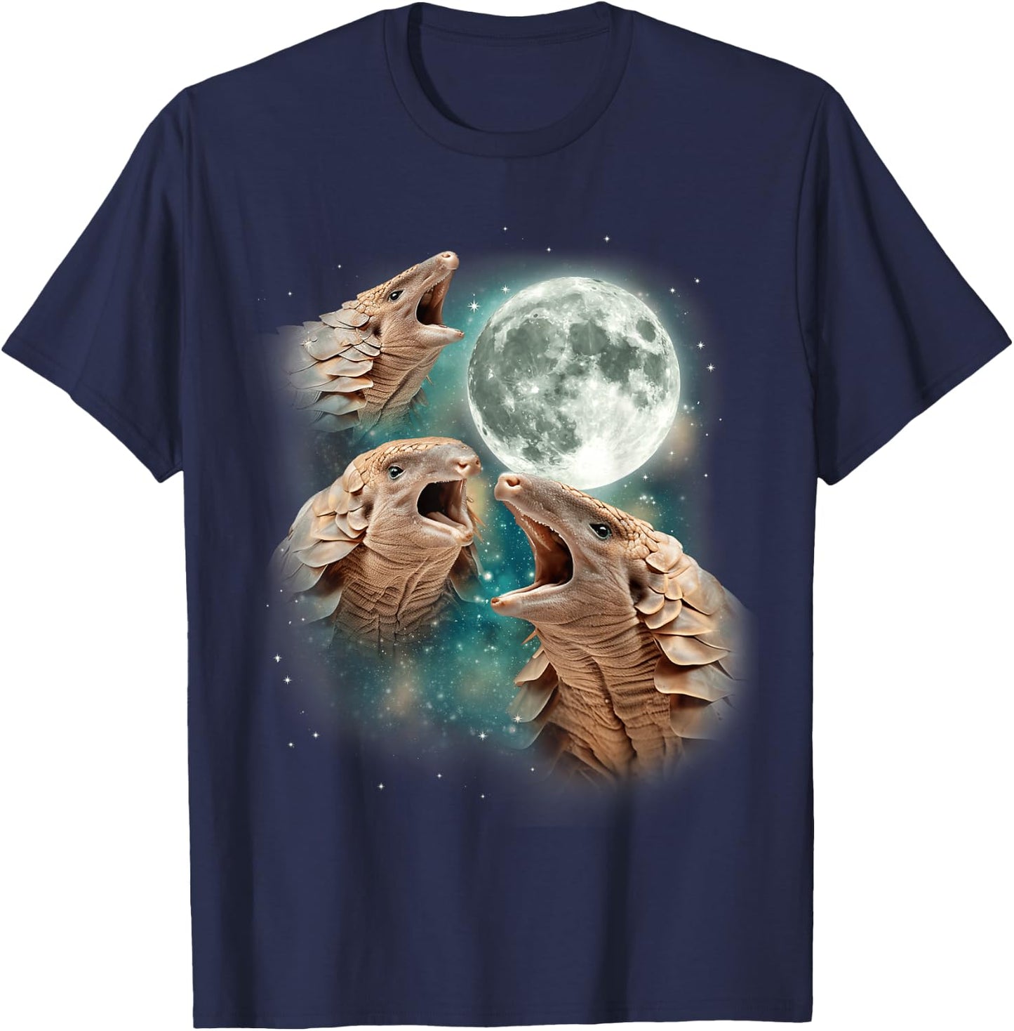 Three Pangolin Moon | 3 Wild Pangolins Howling In The Night T-Shirt - T-Shirt | Navy