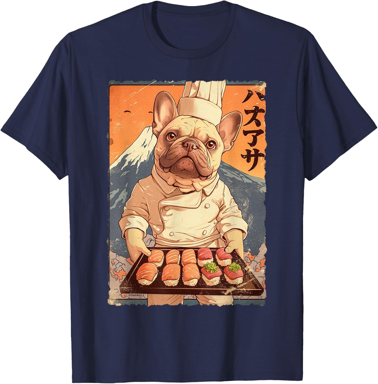 Cute Japanese Food Anime Art French Bulldog Sushi Chef Otaku Women Kids T-Shirt - T-Shirt | Navy
