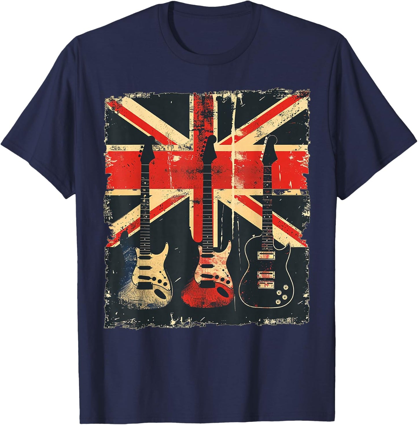 Vintage Guitar British Jack Union Flag Rock Guitarist T-Shirt - T-Shirt | Navy