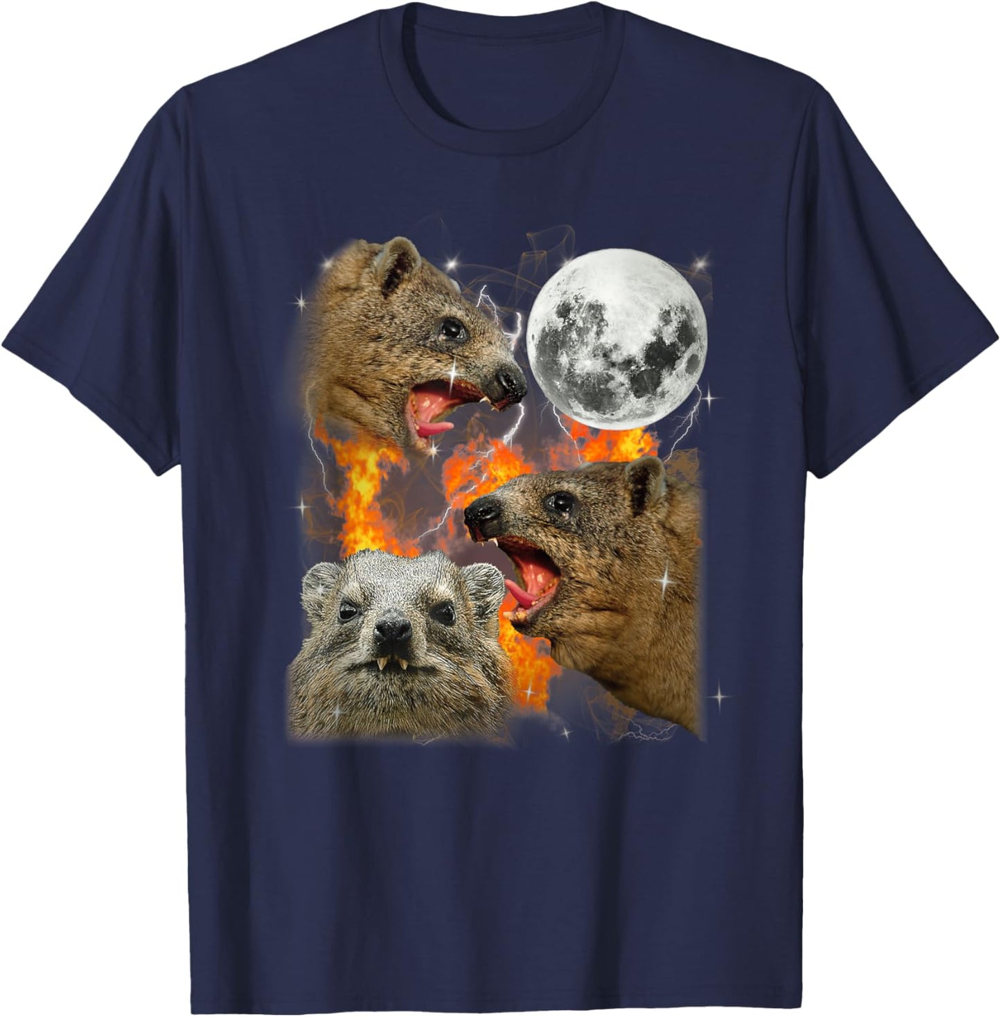 Funny Meme Rock Hyrax Fire T-Shirt - T-Shirt | Navy