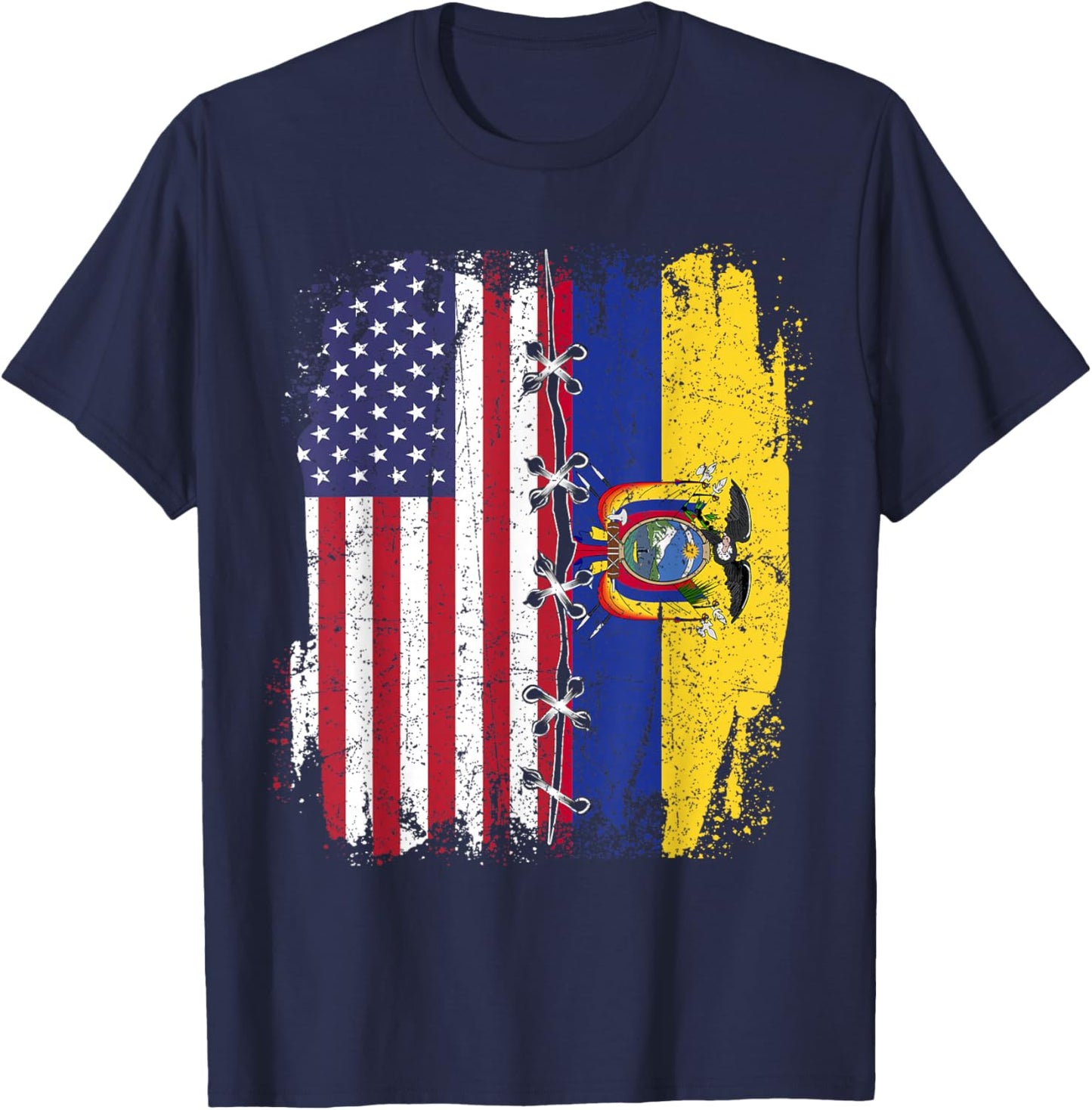 American Flag with Ecuador Flag - Ecuador T-Shirt - T-Shirt | Navy