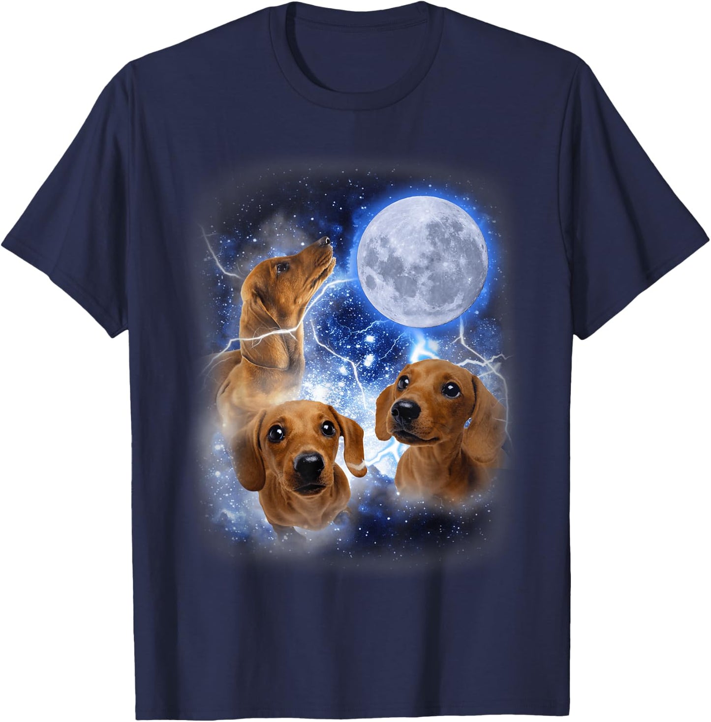 Three Dachshund Moon - Wiener Dog Humorous Doggo Meme Parody T-Shirt - T-Shirt | Navy