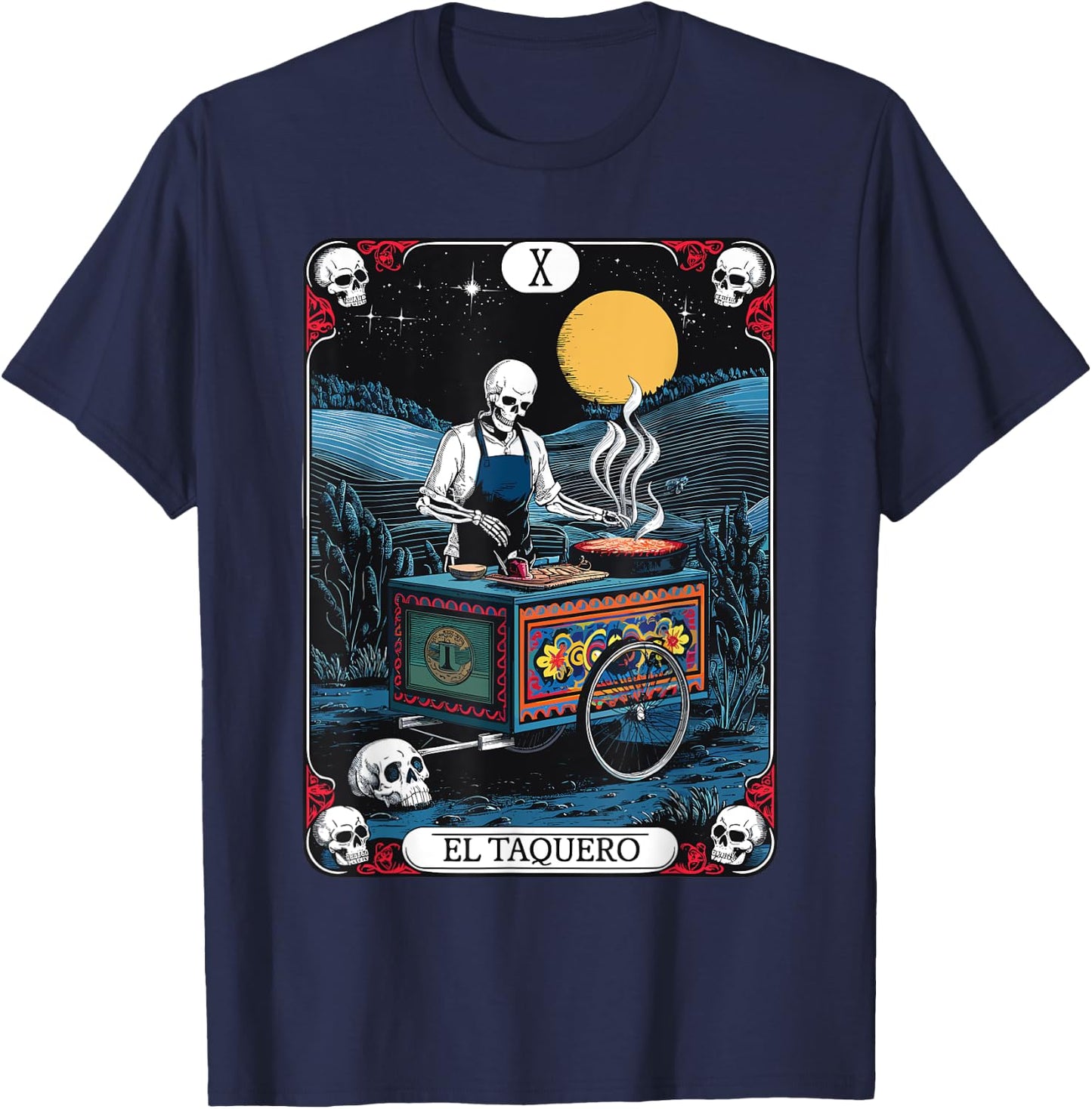 Gothic Tarot El Taquero Skeleton Taco Chef T-Shirt - T-Shirt | Navy