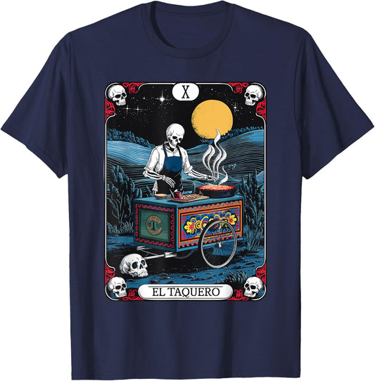 Gothic Tarot El Taquero Skeleton Taco Chef T-Shirt - T-Shirt | Navy