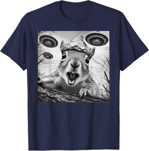 Funny Alien Squirrel Selfie With Tin Foil Hat UFO Encounter T-Shirt - T-Shirt | Navy