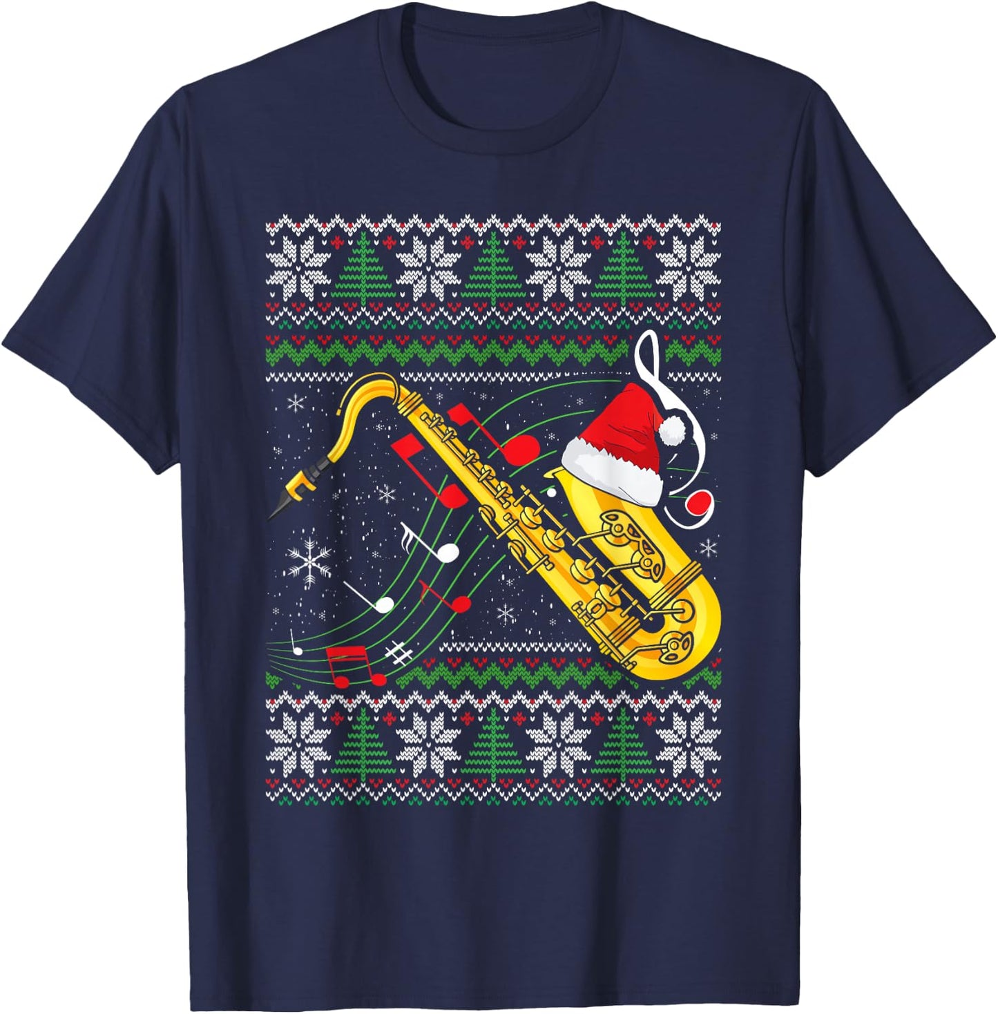Saxophone Music Lover Xmas Ugly Saxophone Christmas T-Shirt - T-Shirt | Navy