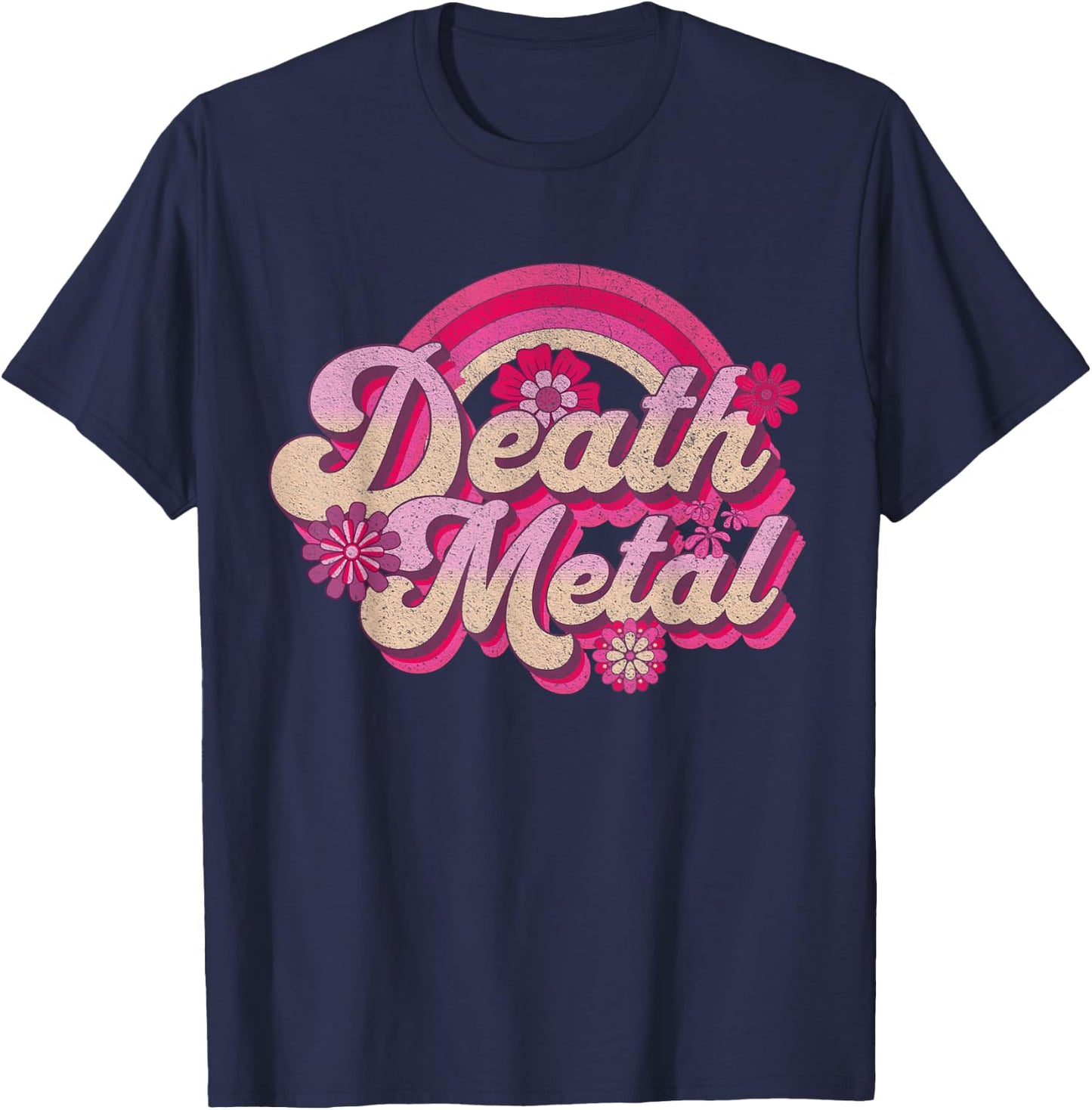 Funny Retro Vintage Music Metalhead Pink Rainbow Death Metal T-Shirt - T-Shirt | Navy