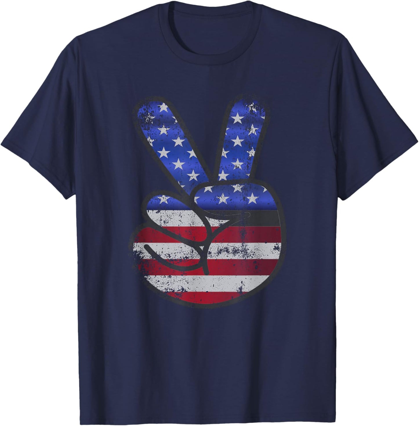 American Flag Shirt USA Vintage Peace Sign 4th of July Gift T-Shirt - T-Shirt | Navy
