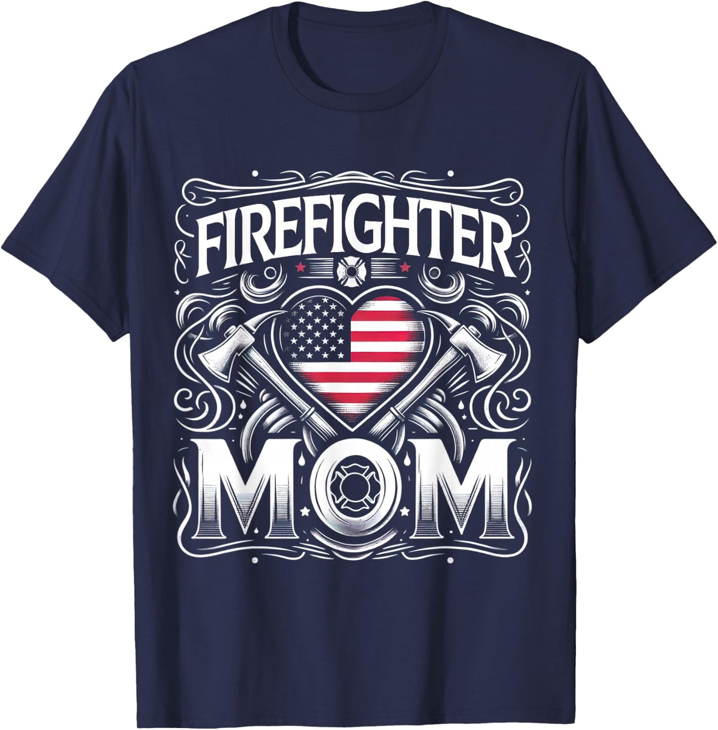 Firefighter Mom Shirt Proud Mother Design Thin Red Line T-Shirt - T-Shirt | Navy