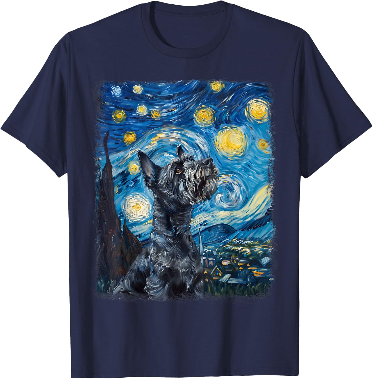 Schnauzer Dog Starry Night Painting T-Shirt - T-Shirt | Navy