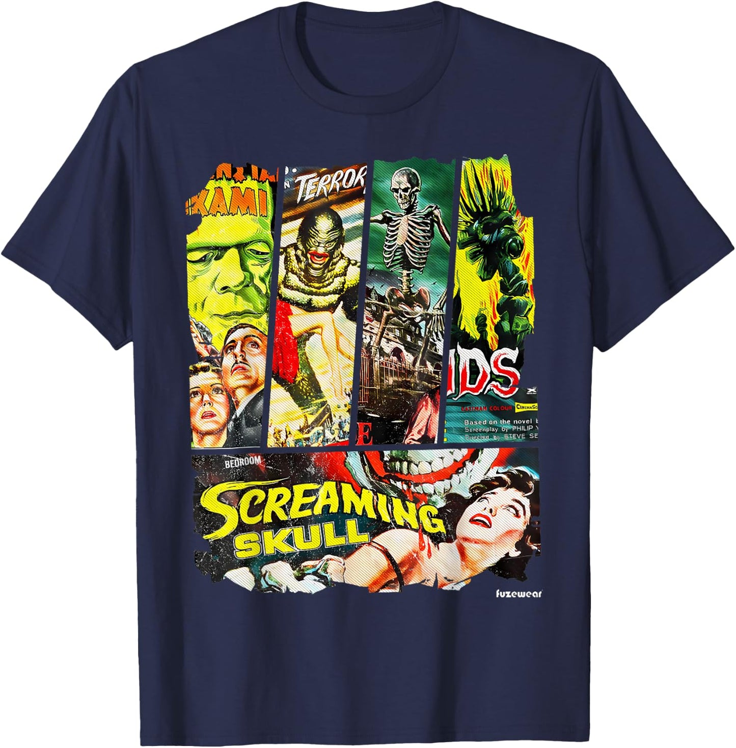 Vintage Style Sci Fi Horror Movie Poster Collage T-Shirt - T-Shirt | Navy