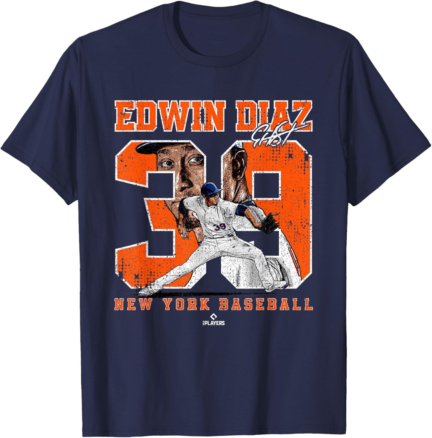 Number and Portrait Edwin Diaz New York MLBPA T-Shirt - T-Shirt | Navy