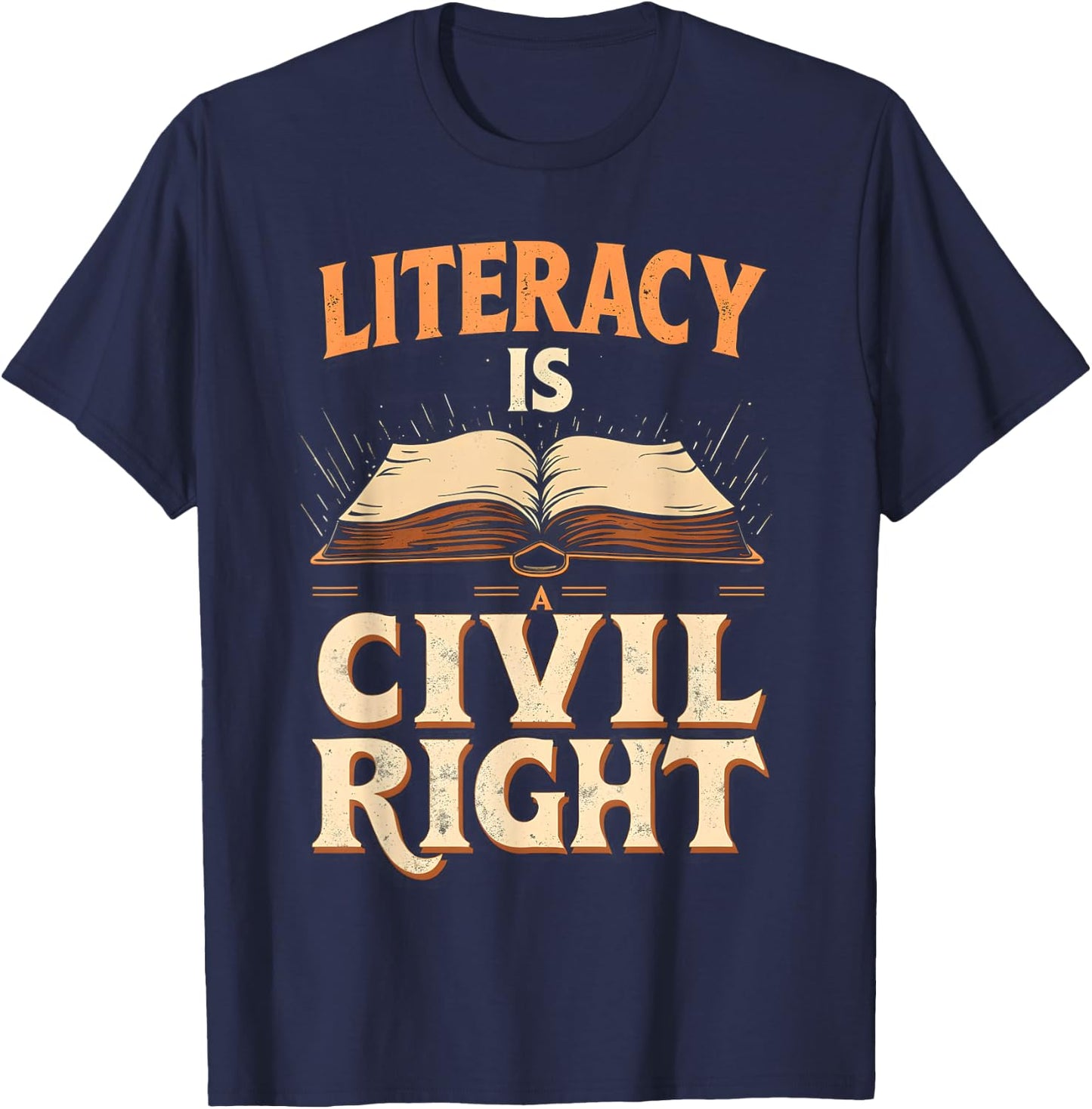 Vintage Retro Literacy Is A Civil Right Funny Teacher T-Shirt - T-Shirt | Navy