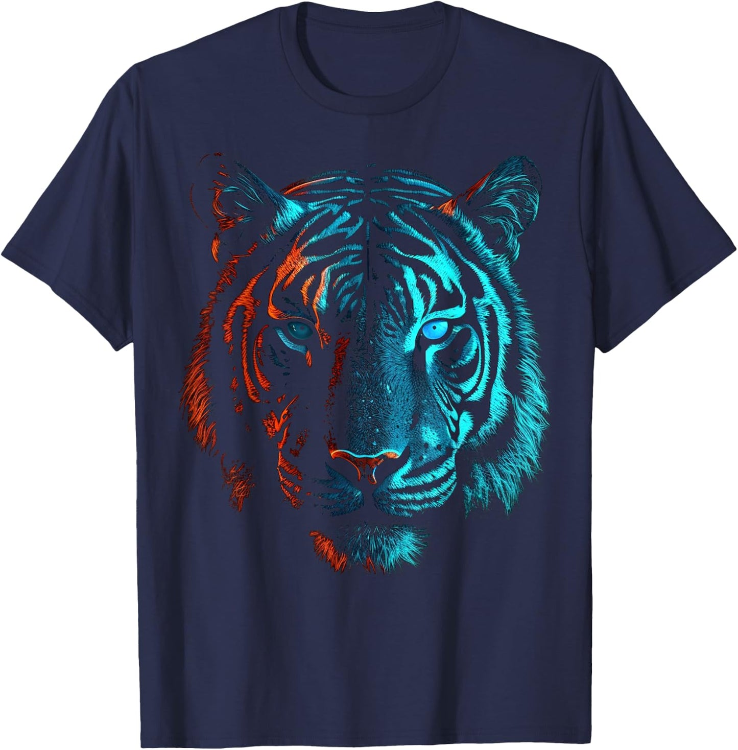 Tiger in Red and Blue - Animal Art Tiger T-Shirt - T-Shirt | Navy