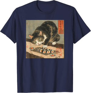 Sushi Cat – Japanese Retro Art Print for Foodie and Cat Love Women Kids T-Shirt - T-Shirt | Navy