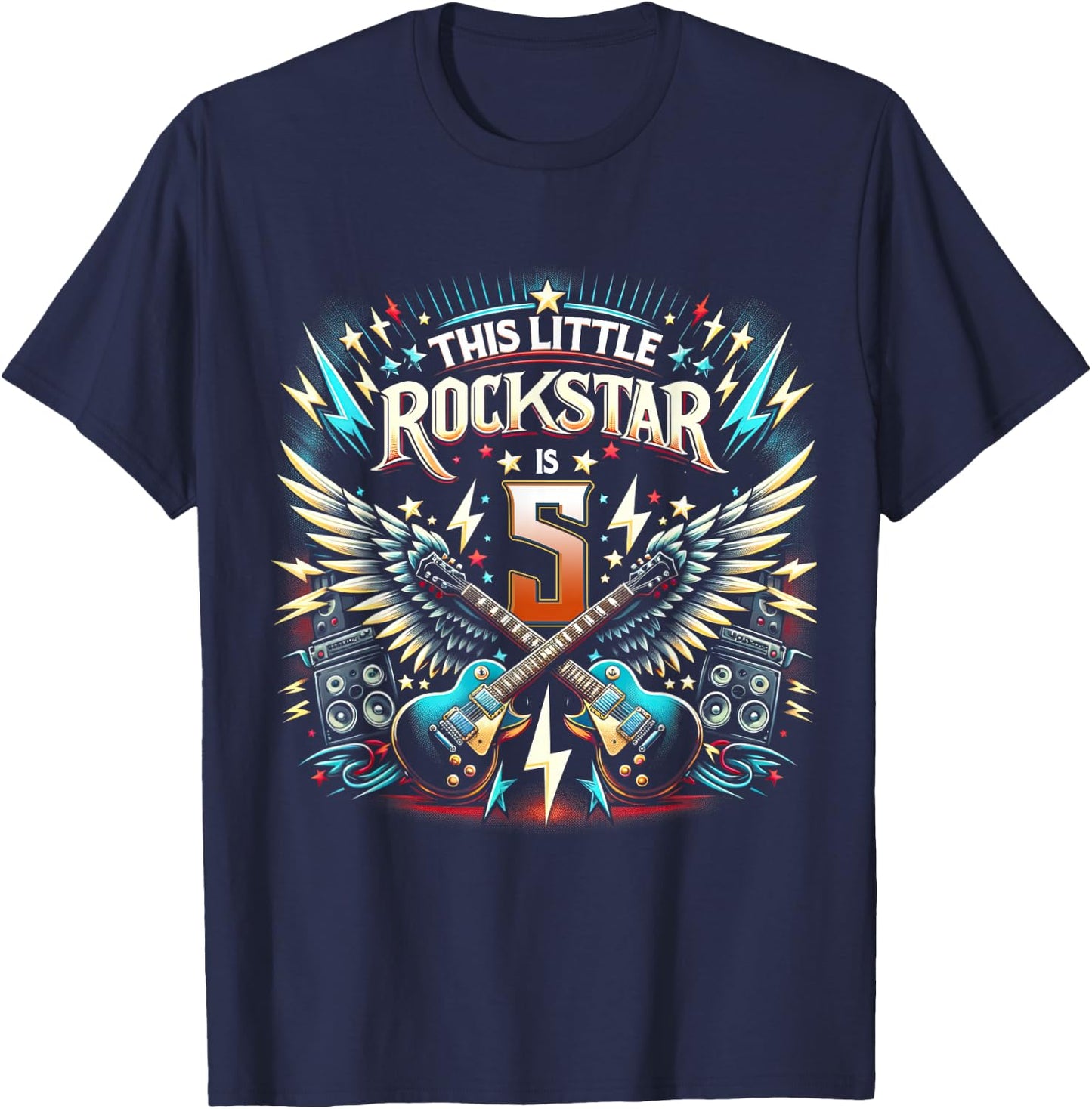 5th Birthday Rockstar Rock Music T-Shirt - T-Shirt | Navy