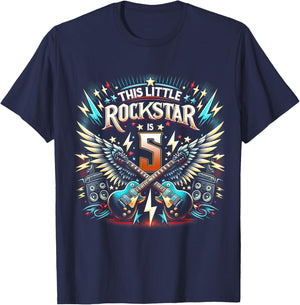 5th Birthday Rockstar Rock Music T-Shirt - T-Shirt | Navy