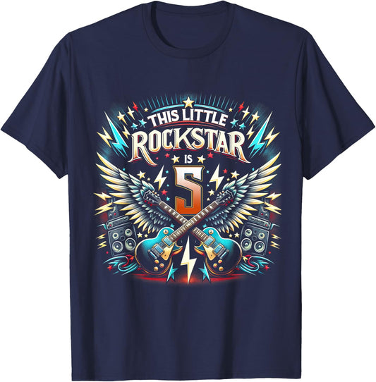 5th Birthday Rockstar Rock Music T-Shirt - T-Shirt | Navy
