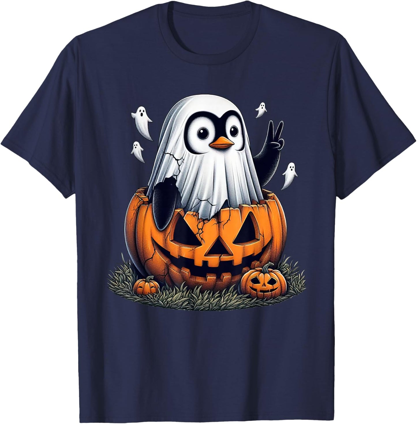 Funny Penguin Boo Halloween Ghost Kids T-Shirt - T-Shirt | Navy