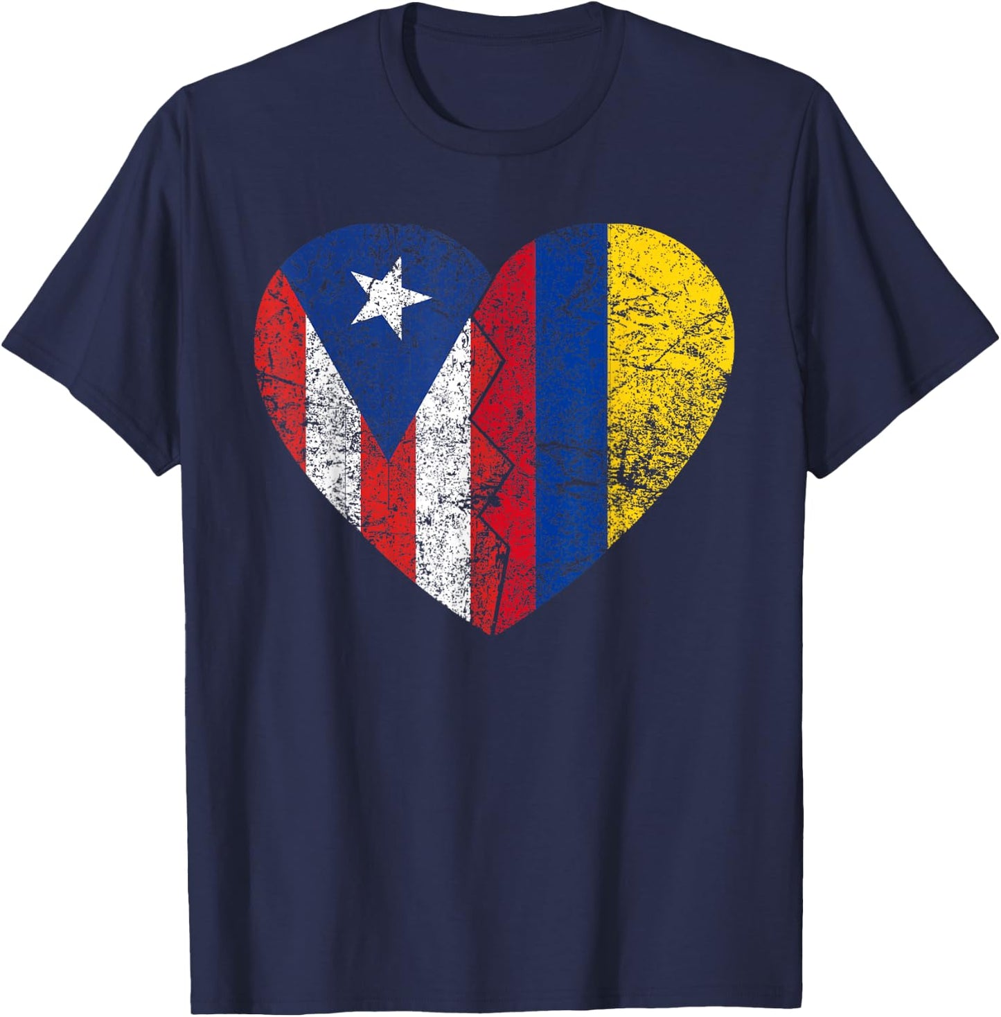 Colombian Puerto Rican Flags Heart | Puerto Rico Colombia T-Shirt - T-Shirt | Navy