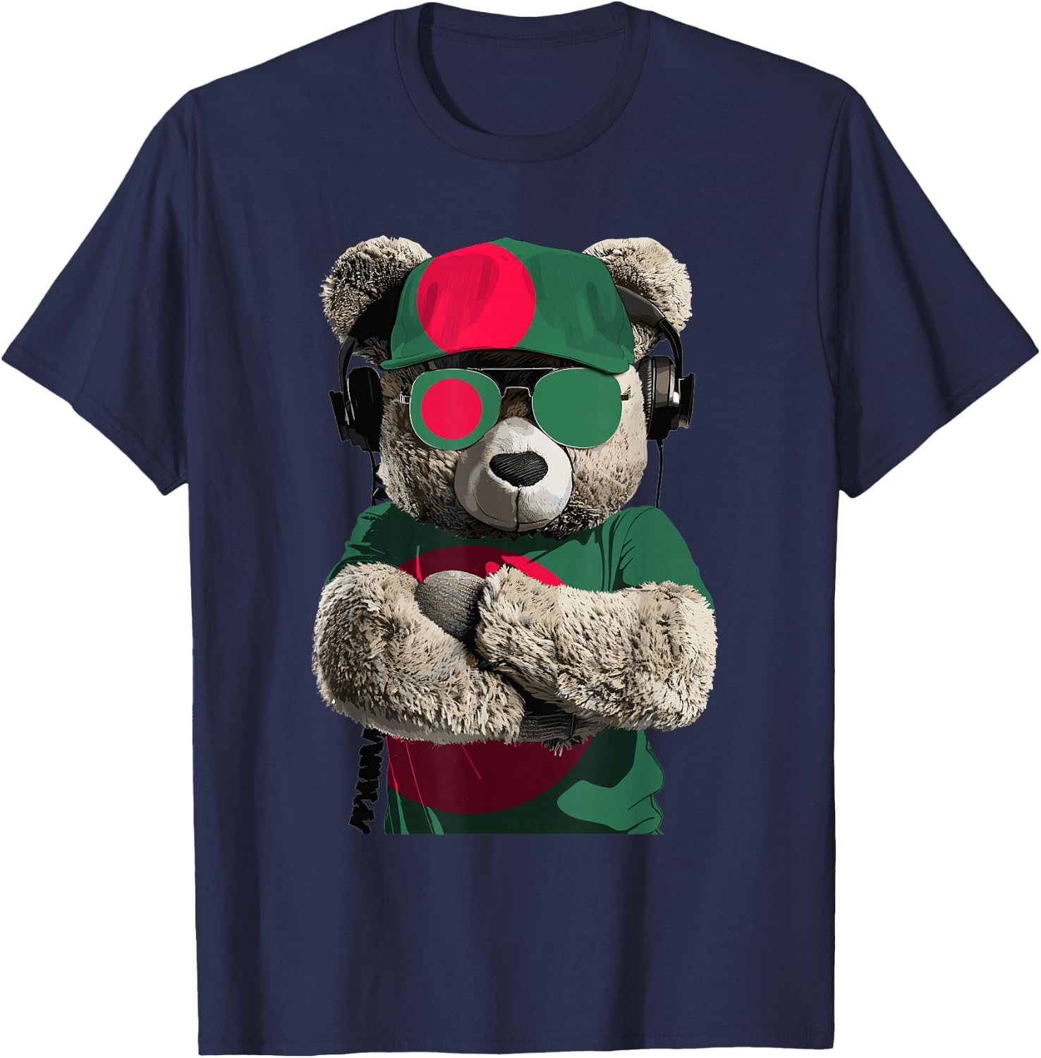 Bangladeshi Flag Bear Sunglasses Souvenir Product Bangladesh T-Shirt - T-Shirt | Navy