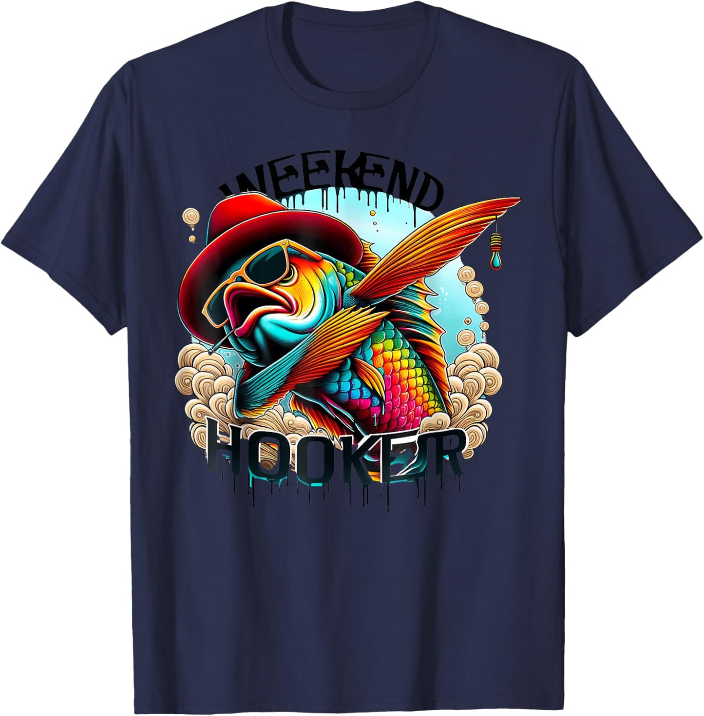 Weekend Hooker Colorful Fishing Funny Fishing T-Shirt - T-Shirt | Navy