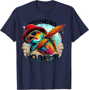 Weekend Hooker Colorful Fishing Funny Fishing T-Shirt - T-Shirt | Navy