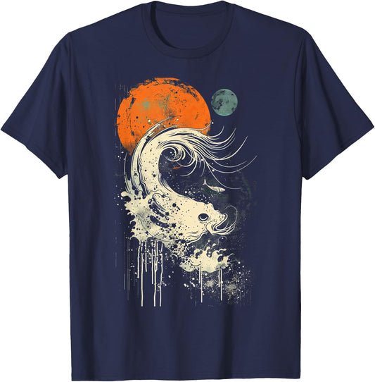 Wave Orange Black Surfing Graphic T-Shirt - T-Shirt | Navy