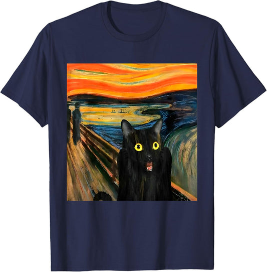 The Scream Black Cat by Munch Edvard Famous Painting Funny T-Shirt - T-Shirt | Navy