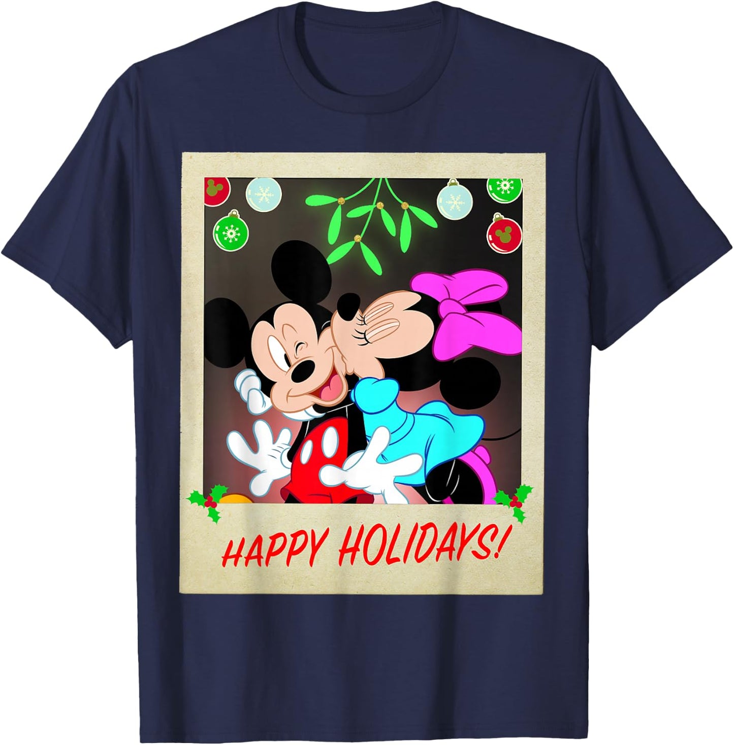 Disney Mickey And Minnie Happy Holidays Christmas Portrait T-Shirt - T-Shirt | Navy