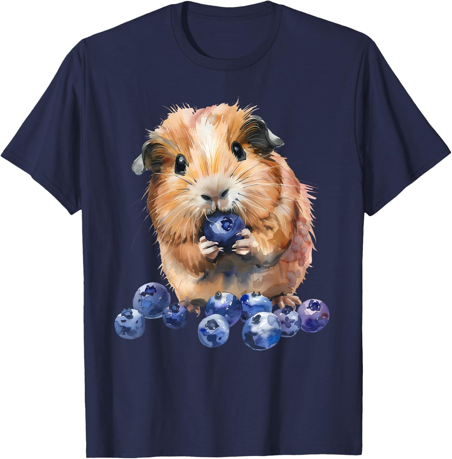 Blueberry Guinea Pig Watercolor Drawing Blueberry Fruit T-Shirt - T-Shirt | Navy