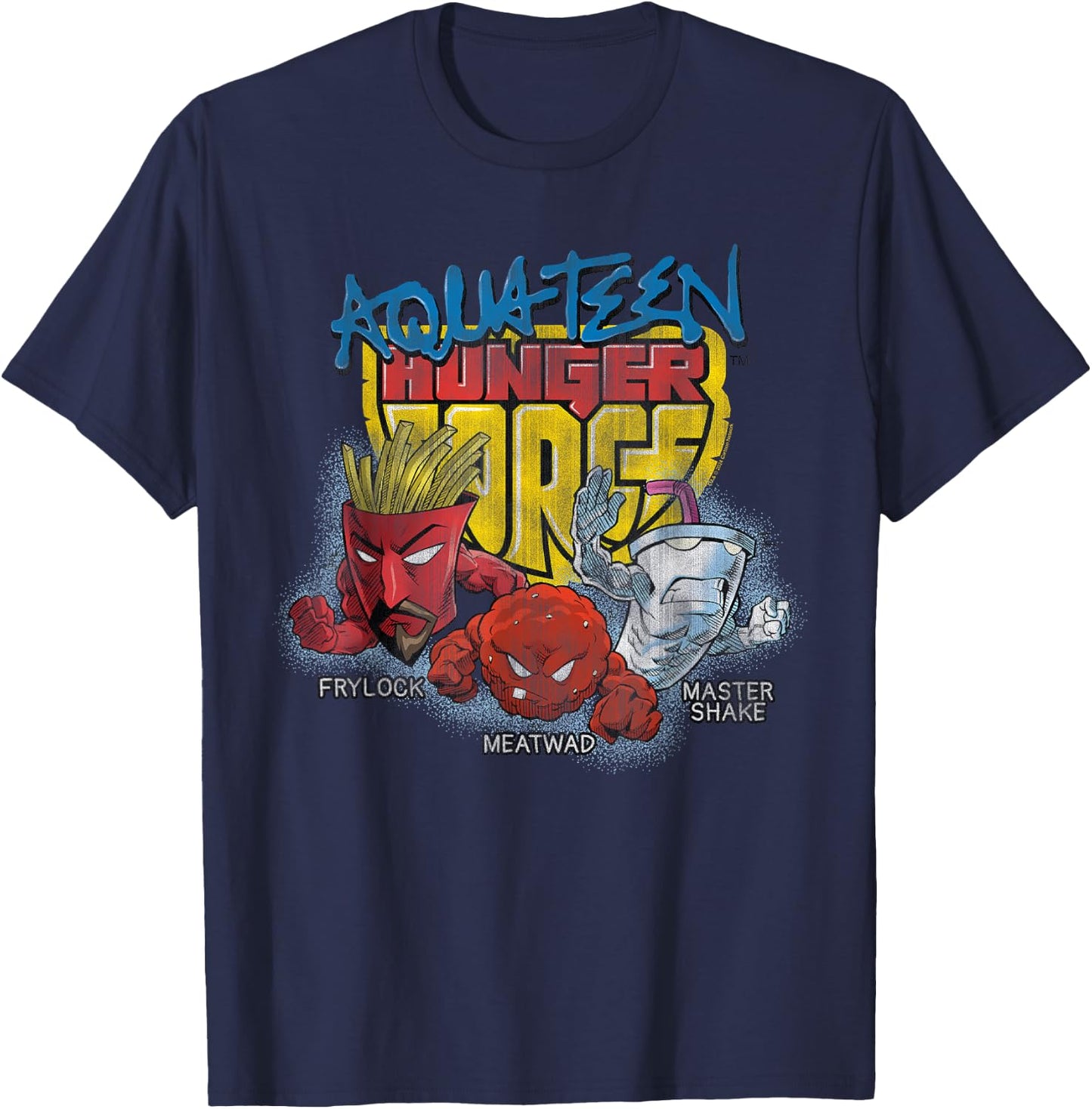Aqua Teen Hunger Force Group Shield Logo Adult Swim Cartoon T-Shirt - T-Shirt | Navy