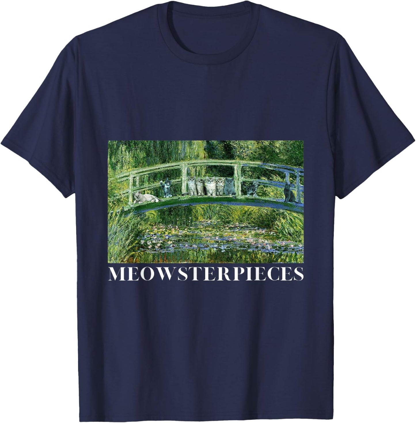 MEOWSTERPIECES Antique Oil Painting Funny Cat Lover Art Women Girls Kids T-Shirt - T-Shirt | Navy