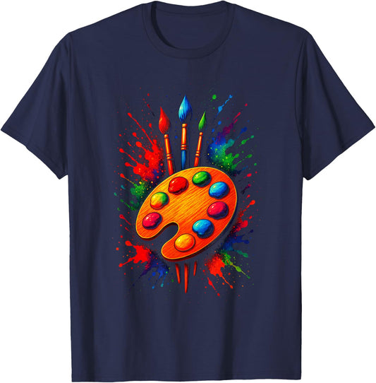 Artistic Palette & Brushes - Funny Artist Painting T-Shirt - T-Shirt | Navy