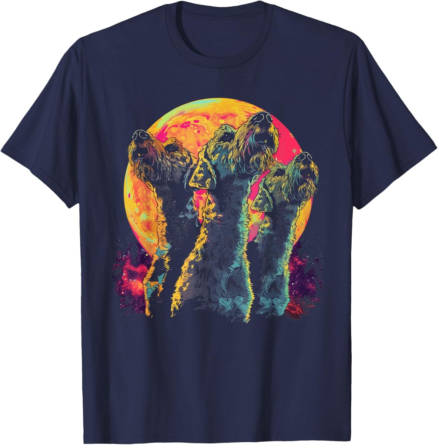 Airedale Terrier Dog Howling Moon T-Shirt - T-Shirt | Navy