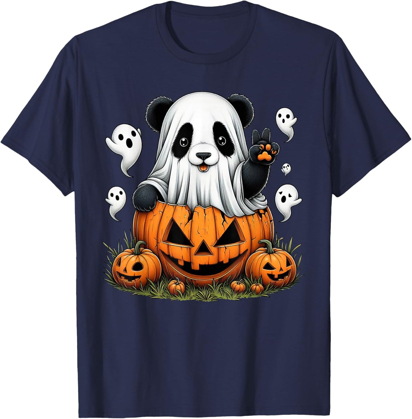 Funny Panda Ghost Boo Halloween Panda Kids T-Shirt - T-Shirt | Navy