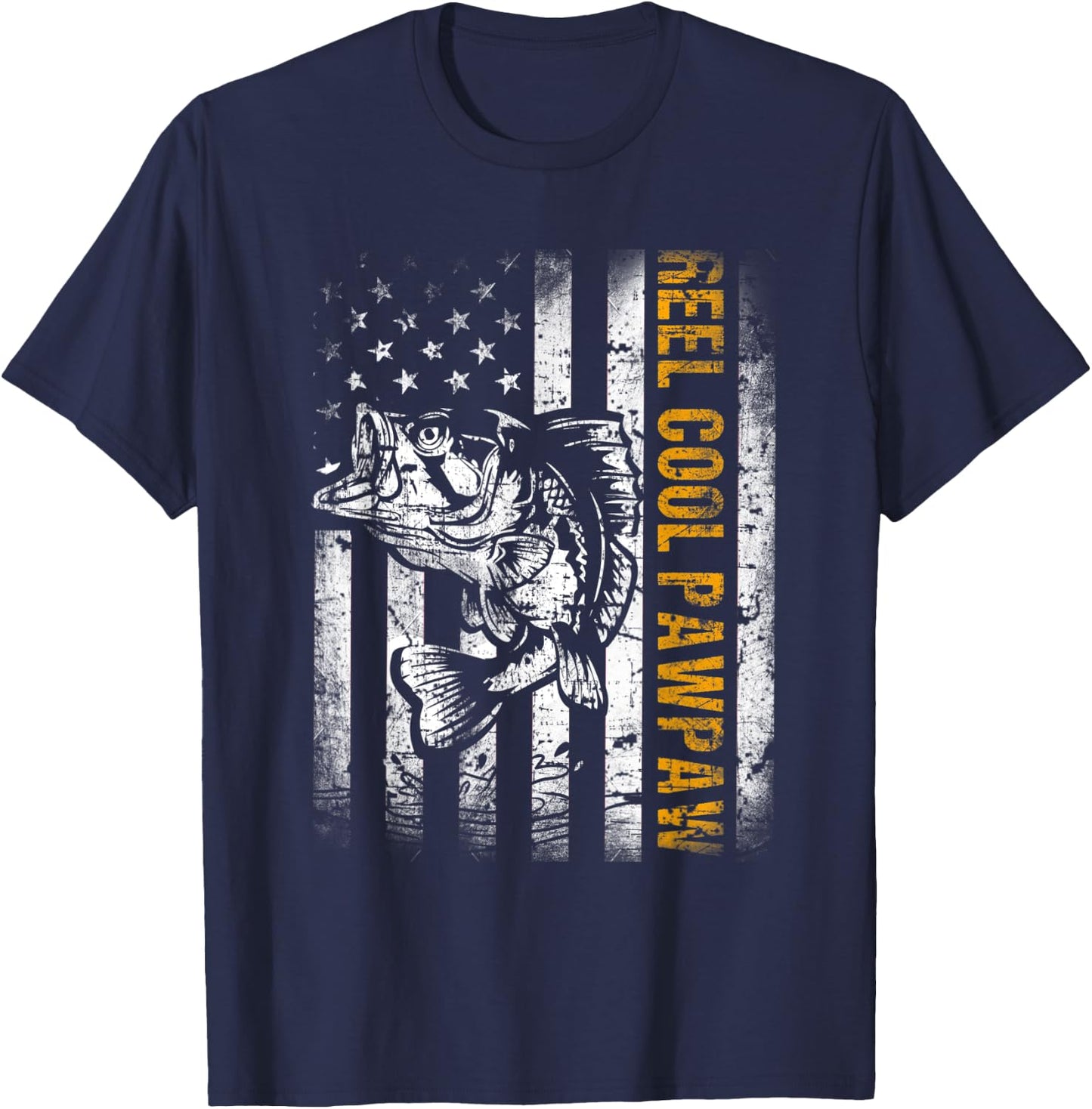 Reel Cool Pawpaw Shirt American Flag Fishing Father's Day T-Shirt - T-Shirt | Navy