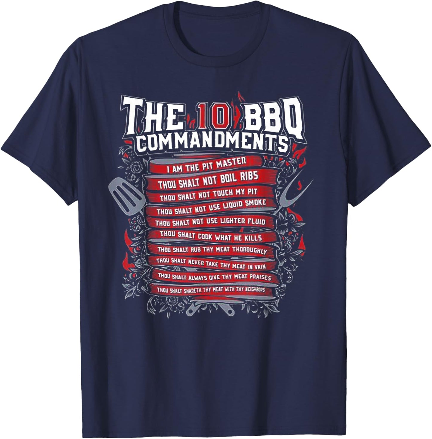 The 10 BBQ Commandments T-Shirt - T-Shirt | Navy