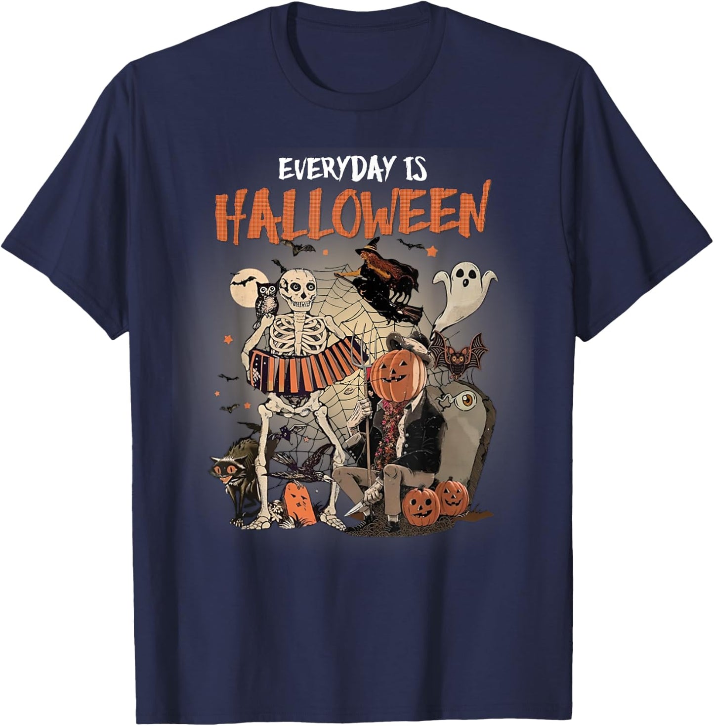 Everyday Is Halloween Spooky Monsters Skeleton Witch Pumpkin T-Shirt - T-Shirt | Navy