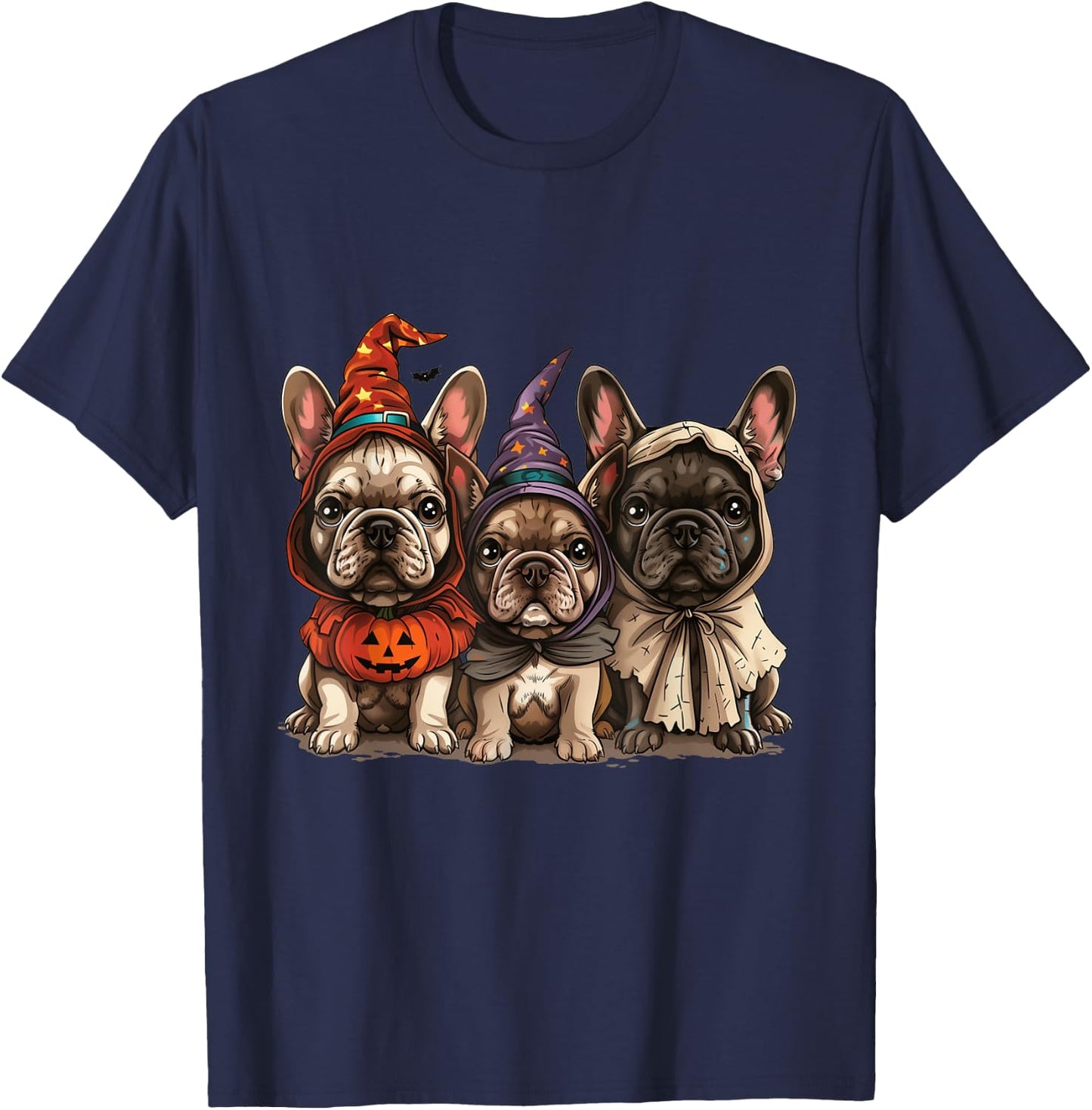 Cute French Bulldogs Halloween Pumpkin Frenchie Puppy Dogs T-Shirt - T-Shirt | Navy