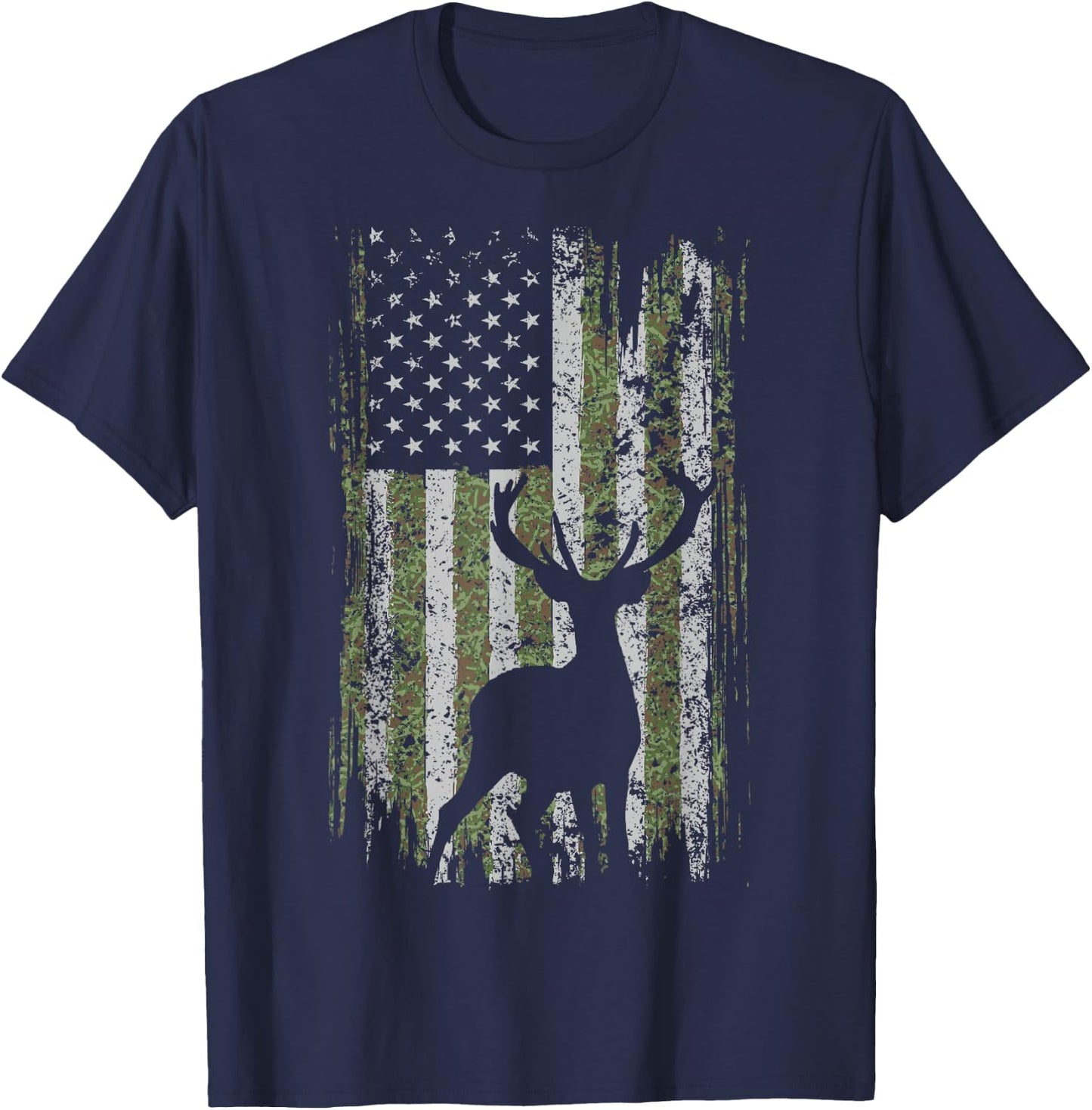 Camo USA Flag Deer Elk Buck Camoflage Hunting For a Hunter T-Shirt - T-Shirt | Navy