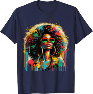 Juneteenth Black Queen Afro African Melanin Dripping T-Shirt - T-Shirt | Navy